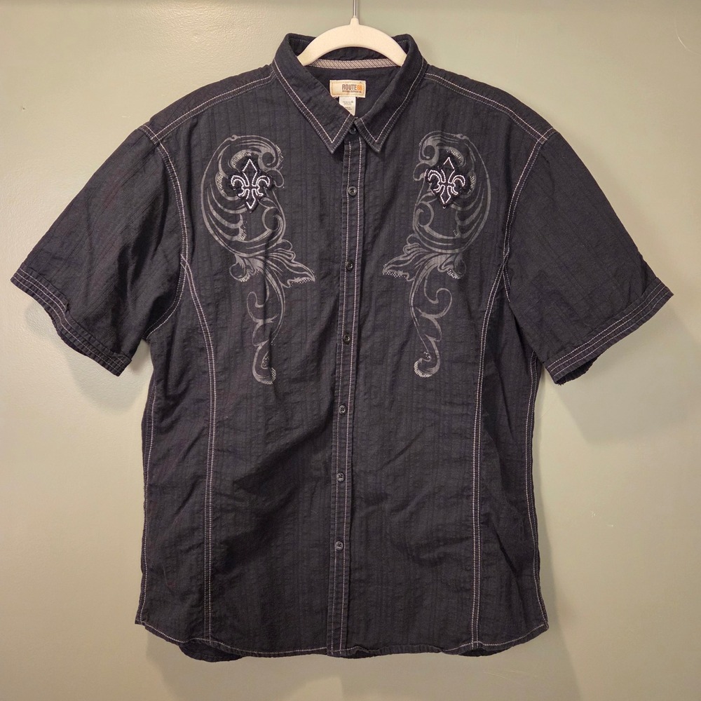 Route 66 Men's Short Sleeve Button Up Shirt Size XL Contrast Stitch Y2k Style